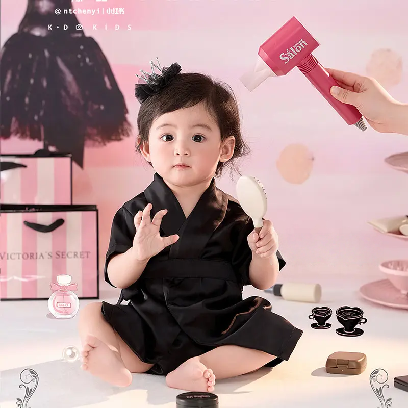 Girl Black Bathrobe Set (6-12M) - Baby Photography Props - Image 5